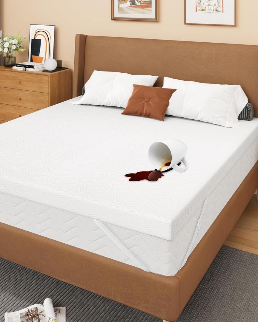 Zenzy 3" Queen Waterproof Mattress Topper Cover, 100% Waterproof, Oeko-TEX Certified, Zippered Topper Protector with Adjustable Straps, Ultra-Soft and Washable (Cover Only)