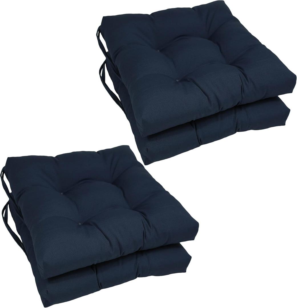 Blazing Needles Solid Twill Square Tufted Chair Cushions (Set of 4), 16", Navy