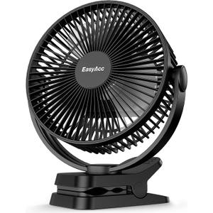 EasyAcc 10000mAh Portable Clip on Fan - 8 inch 37H Working Time Quiet Battery Rechargeable Desk Fan, Strong Airflow, Digital Display, 5 Speeds, Sturdy Clamp Fan for Golf Cart Office Bed Travel Camping