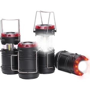 Lichamp 4 Pack Lantern Camping Essentials Lights, Battery Powered Collapsible Lanterns Flashlights with Red Strobe/SOS, Magnetic Base, for Power Outages, Hurricane, Tent Lights for Emergency