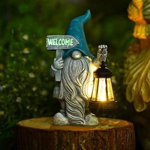 Fashionoda Welcome Gnome with Solar Lanten Decor for Yard Decorations - 10 Inch Gnome Statue Decor for Outdoor, Perfect Garden Gifts for Women, Mom