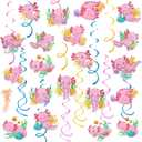 4 x 30 Pcs Axolotl Hanging Swirls Party Decorations Axolotl Birthday Party Spiral Decor Supplies Ceiling Decorations for Boys Girls Axolotl Fans