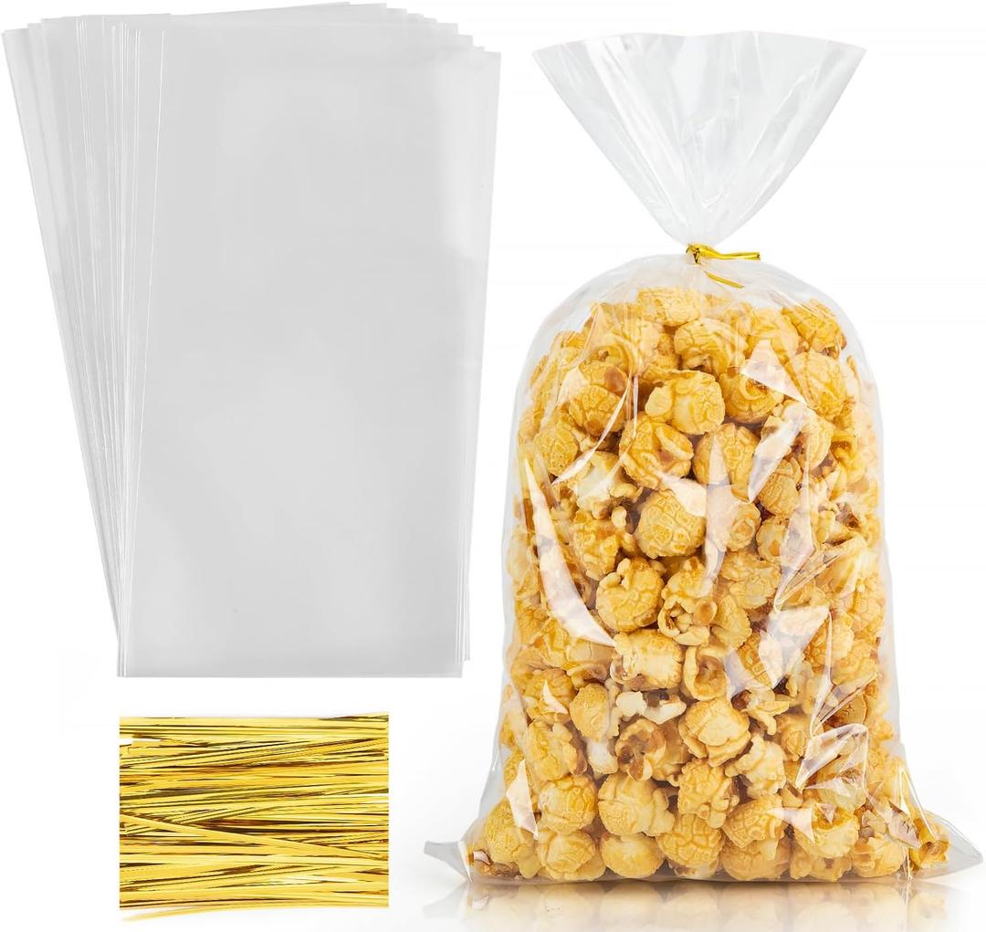 Labeol 100pcs Cellophane Bags - 7X14 Goodie Bags with Ties for Party Favors, Cookies, Candies & More (7x14)