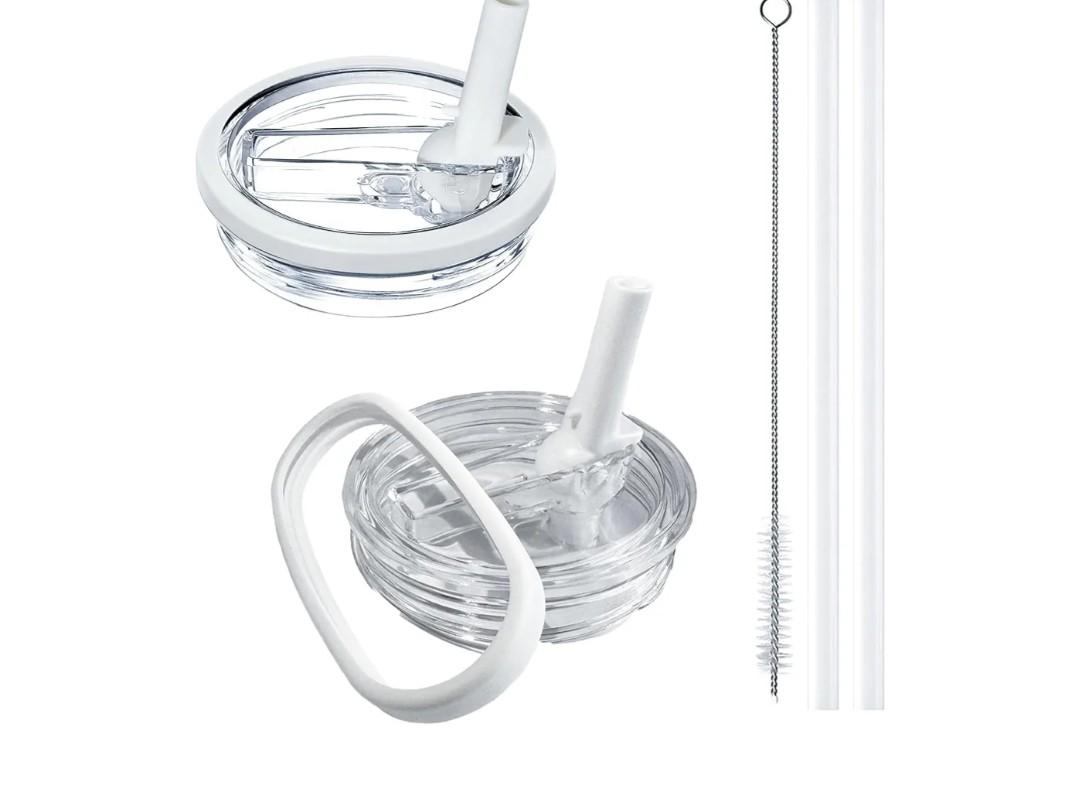 2 Pack Stanley Lid Replacement 40 oz, with Leak Proof and Flip Straw Lid, Stanley Cup Accessories, for Stanley Quencher H2.0 40 oz Tumbler (Only), BPA Free (Milk White