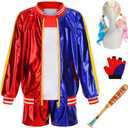 Costumes Set for Girls Kids' Halloween Cosplay Outfit with Jackets T-Shirt Shorts (140(7-8T), Red) M