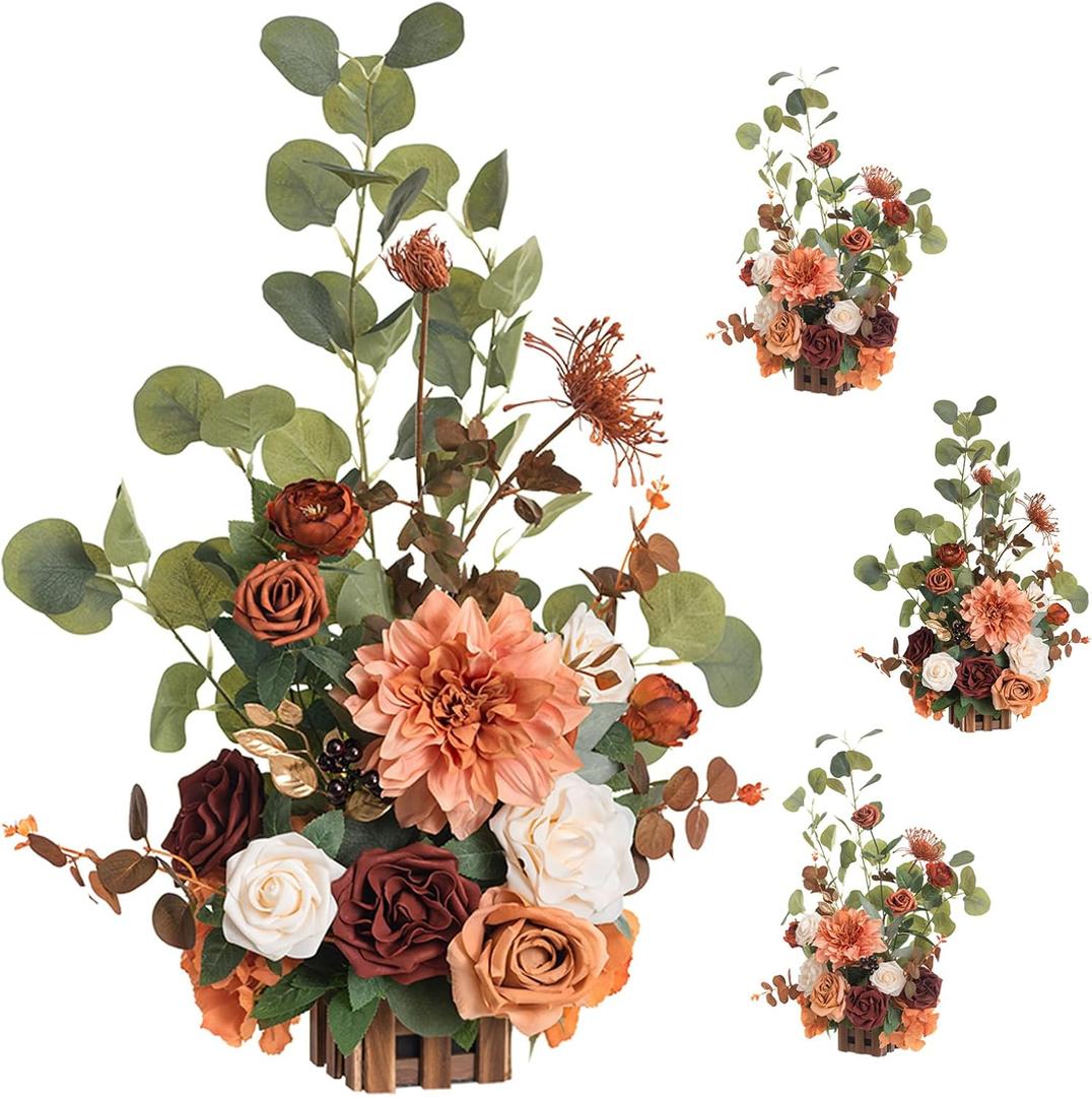 Ling's moment 17.5" Tall Standing Artificial Flowers Arrangements 4pcs Fall Wedding Aisle Runner Chair Decorations Sunset Terracotta Centerpieces Ceremony Reception Rose Floral Party Outdoor