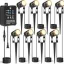 HIBOITEC Low Voltage Landscape Lighting with Transformer Photocell Sensor and Timer Spotlights Kit 68FT ETL Approved Wire Dimmable Waterproof 2700K for House Yard Trees Garden Plants Outdoor 8 Packs (Warm White)