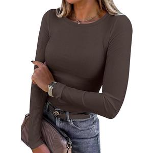 ANRABESS Women Long Sleeve Shirts Rib Knit Slim Fit Tops Basic Tee Spring Outfits Casual T-Shirt Underscrubs Layer Clothes XL