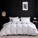 Feather Down Fiber Comforter Oversize King Size,Hotel Style Bedding Comforter,750+ Fill Power,1200TC,100% Organic Cotton Fabric,All Season White Duvet Insert with 8 Corner Tabs