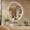 Irregular LED Bathroom Mirror with Lights, 32 x 24 Inch Asymmetrical Led Bathroom Vanity Mirror for Wall, Anti-Fog, Dimmable, Memory Function, Shatter-Proof, 3 Colors, Horizontal/Vertical (Irregular Oval Shape)