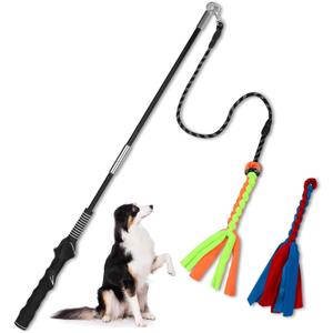 Flirt Pole for Dogs, Interactive Dog Toys Teaser Wand Play Pole with Fleece Rope Lure Chewing Toy for Small Medium Large Dogs Puppy Outdoor Exercise & Training (Orange)