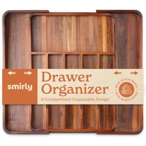 SMIRLY Silverware Drawer Organizer  Bamboo Kitchen Drawer Organizer, Adjustable Utensil Holder and Cutlery Tray, Drawer Dividers for Flatware and Kitchen Utensils (8 Slot, Acacia Wood)