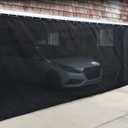 Sliding Garage Door Screen with Track Closure - Retractable Privacy Curtain Keep Annoying Animals Out Easy Install Heavy Duty Fiberglass Mesh Net for Opening Garage Patio (Black, 16 ft x 7 ft)