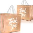 Nush Nush Large Rose Gold Thank You Gift Bags – Set of 12 Beautiful Rose Gold Thank You Bags With White Print - Perfect Goodie Bag for Thanksgiving, Christmas, Birthday, Party Favor – 13Wx5Dx11H Size