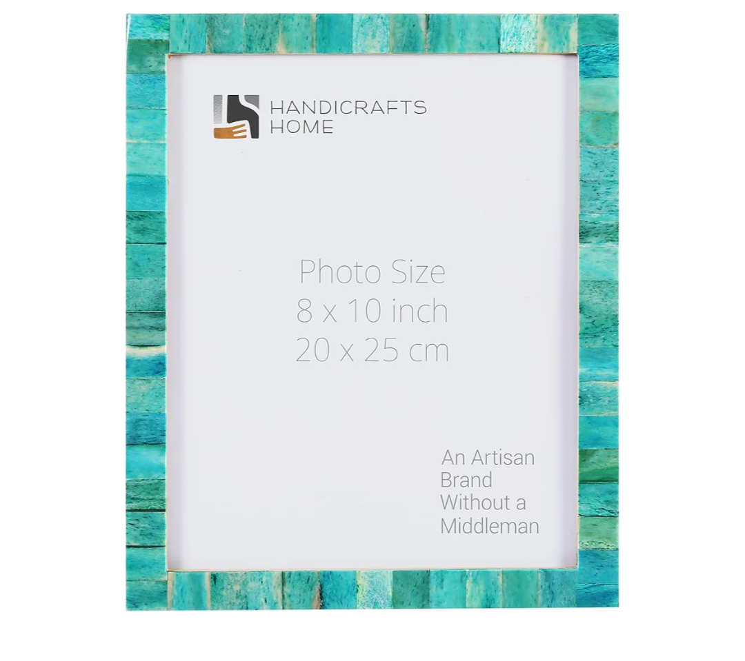 Handicrafts Home 8 by 10 Green Picture Frame – Handmade Rustic Photo Frame for Modern Farmhouse Decor, Wall & Shelf Decor, Bone inlay Frames for Vintage Home Aesthetic, Neutral Living Room Wall Art