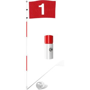 KINGTOP Golf Flagstick 6ft, Portable Five-Section Design for Backyard Practice Putting Green, Driving Range Golf Pin Flag Hole Cup Set, Gift Idea (Version2- Red Flag#1, 1-Pack)