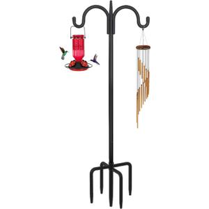 FEED GARDEN Adjustable Double Shepherds Hook for Outdoor with 5 Prong Base 76 Inch Heavy Duty Two Sided Bird Feeder Pole for Hanging Plant Baskets, Solar Light Lanterns, Wind Chimes