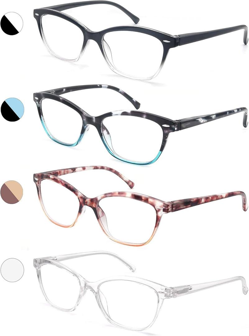 MODFANS Women Reading Glasses 1.25 4 Pair Stylish Ladies Readers with Comfort Spring Hinge Pattern Design Pouch Included (4 Pack Mix Color)