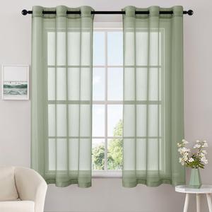 MIULEE Solid Color Sheer Curtains 63 Inches Long 2 Panels Set - Elegant Lightweight Grommet Light Filtering Window Voile Panels/Drapes/Treatment for Bedroom Living Room W42 x L63 Inch, Sage Green