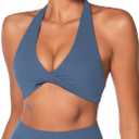 Sunzel Women's Halter Neck Sports Bra, Twist Front Yoga Crop Top with Removable Pads, Open Back V Neck Bra for Gym Workout (Black)