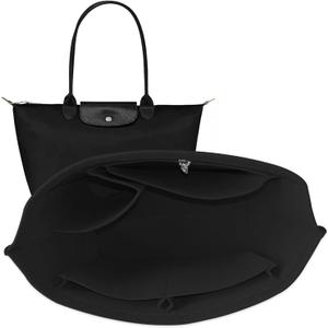 Chispee Felt Bag Organizer for Longchamp Le Pliage, Purse Insert with Pockets, Tote Shaper for Women's Handbag, Durable Handbag Organizer (Medium, Black)