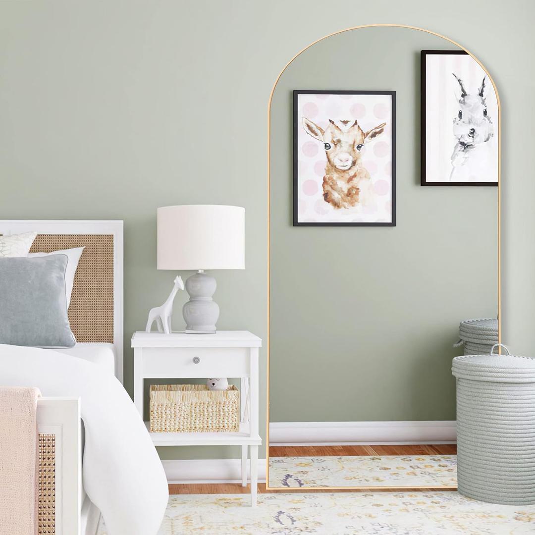 Arched Full Length Mirror, Wooden Thin Fram,71"x32"Full Body Mirror, Hanging or Leaning Against Wall, Bedroom Mirror, Floor Mirror, Dressing Mirror, Gold
