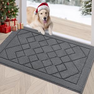 REFETONE Indoor Doormat, Front Back Door Mat 24"x36" Rubber Backing Non Slip Mats, Absorbent Washable Entrance Doormat for Entryway, Resist Dirt Low-Profile Inside Floor Mat for Muddy Shoes, Grey (Big Plaid Dark Grey)