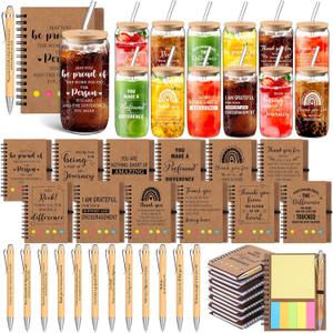Skylety 12 Set Team Employee Appreciation Gifts Bulk Thank You Tumblers with Lid Inspirational Spiral Notebooks Sticky Pens for Staff Coworker Teacher Nurse Boss
