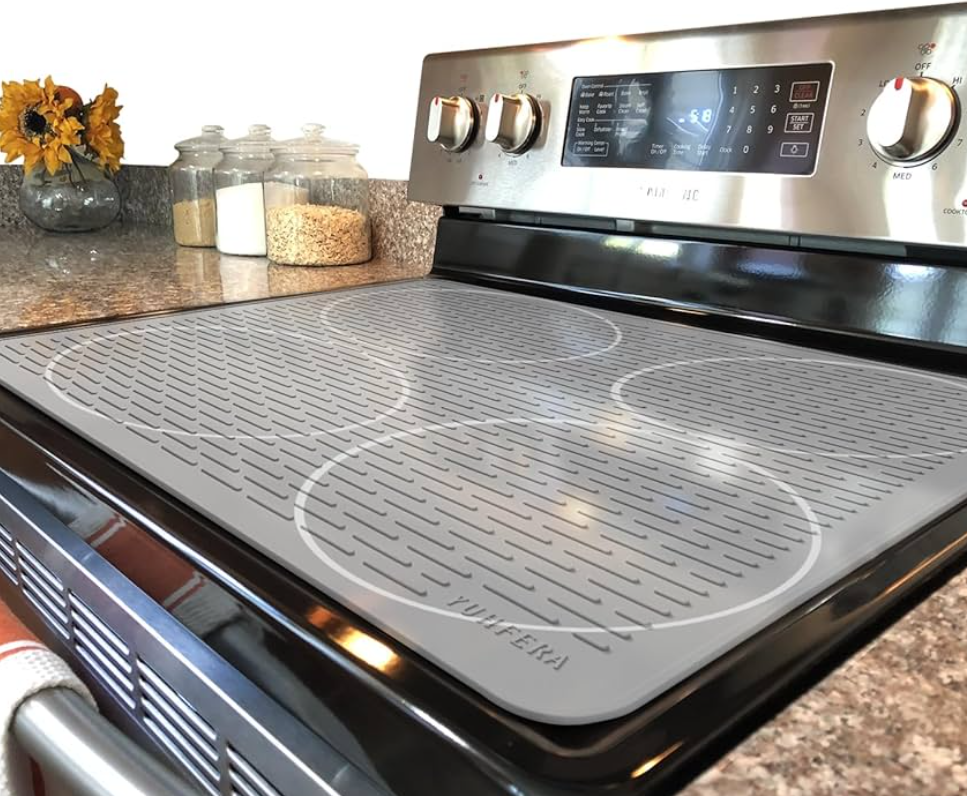 YUHFERA Stove Top Cover for Electric Stove  Silicone Stove Mat for Glass Top, Glass Cooktop Protector, XL Dish Drying Mats For Kitchen,Oven Covers for Electric Stove (Hyaline,30 x 21)