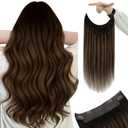 YoungSee 135G Wire Hair Extensions for Women Brown Wire Hair Extensions Human Hair Darkest Brown Mix Medium Brown Balayage Human Hair Fish Line Extensions 22Inch