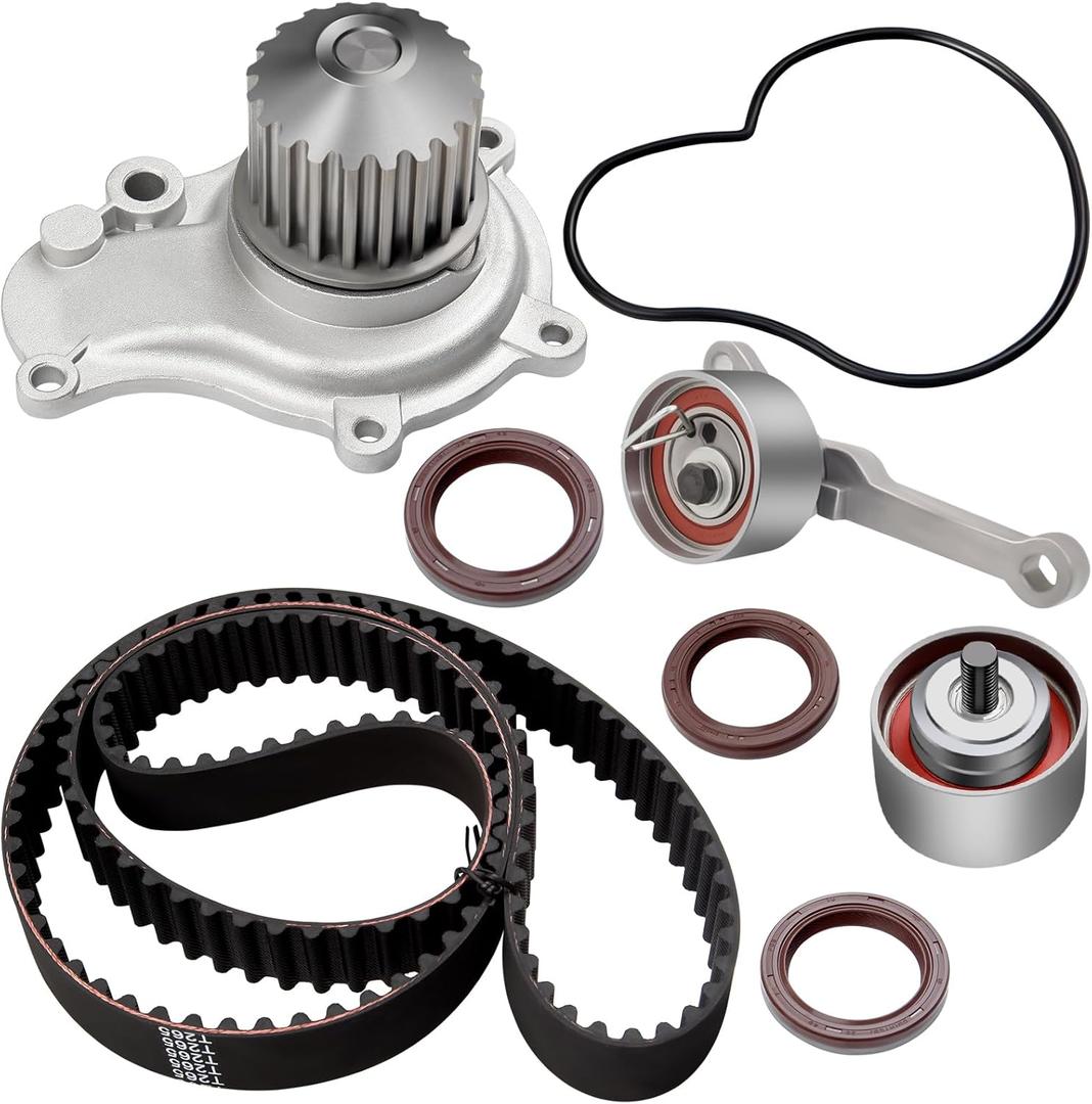 Timing Belt Kit & Water Pump with Gasket Compatible with PCI TS26265 ITM265 for 2.4L 98-00 Breeze, 96-02 Caravan, 95-00 Cirrus, 01-02 PT Cruiser, 96-02 Sebring, 95-02 Stratus, 00-02 Voyager