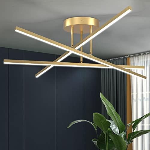 AIRYPHANT Gold LED Chandelier, 3-Lights Modern Semi Flush Mount Ceiling Lighting Fixture for Kitchen Dining Room Foyer Entry Bedroom, 23.82” 18W