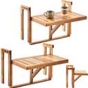 Colingmill 2 Set 22 Inch Balcony Hanging Table, Acacia Wood Foldable Railing Table Adjustable Height & Width, Outdoor Balcony Desk for Coffee, Laptop, Breakfast, Suit for Small Spaces Patio Deck Porch, 22 x 11 inches