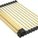Expandable Large Draining Rack, Roll Up Heat-Resistant Dish Drainer for Stainless Steel Sinks, Collapsible Over The Sink Rack Non-Slip Silicone Rolling Up Rack Gold 18 Tube