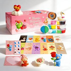 12Pack Valentine's Day DIY Crafts Kit  Air Dry Clay Valentine's Day Crafts for Kids  Creative Air Dry Clay Modeling Indoor Decorations  Kids Valentine's Day Crafts Gift for School Winter Party Fun