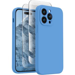 FireNova Designed for iPhone 14 Pro Max Case, Silicone Upgraded [Camera Protection] Case with [2 Screen Protectors], Soft Anti-Scratch Microfiber Lining Inside, 6.7 inch, Blue