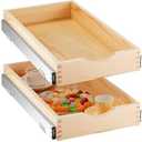 Menkxi 2 Set Pull out Tray Cabinet Organizer Wooden Pull Drawers storage Slide out Pantry Shelf for Base Cabinet Kitchen Gentle Close Fully Assembled Accessories(Wood Color, 12'' X 21'' X 3")