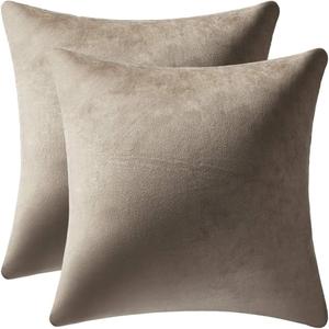 DEZENE Decorative Pillow Covers 22x22 Taupe: 2 Pack Cozy Soft Velvet Square Throw Pillow Cases for Farmhouse Home Decor
