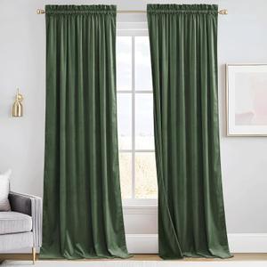 RYB HOME Elegant Green Velvet Curtains 84 inches Long, Light Blocking, Thermal Insulated, Stylish Rod Pocket Velvet Drapes for Cozy Home Aesthetics, 52" W x L96 L, 2 Panels Set
