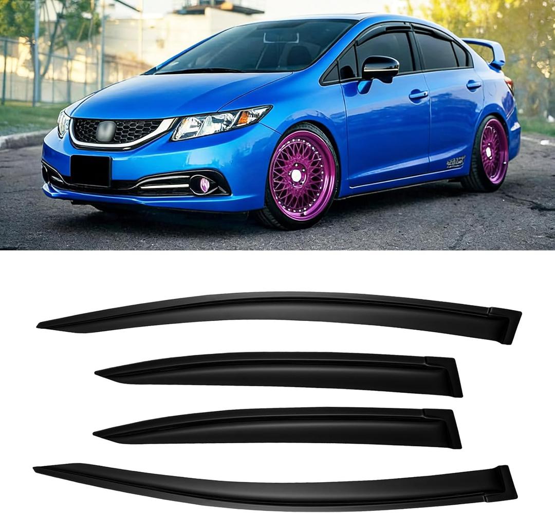 Window Rain Guards for 2012-2015 Honda Civic Sedan, Window Visor Guard Vent Wind Shade Deflector Rain Shield Protector Sun Visor for 12-15 Civic 2013 2014 12 13 14 15, Outside-Mount, 4 Pieces