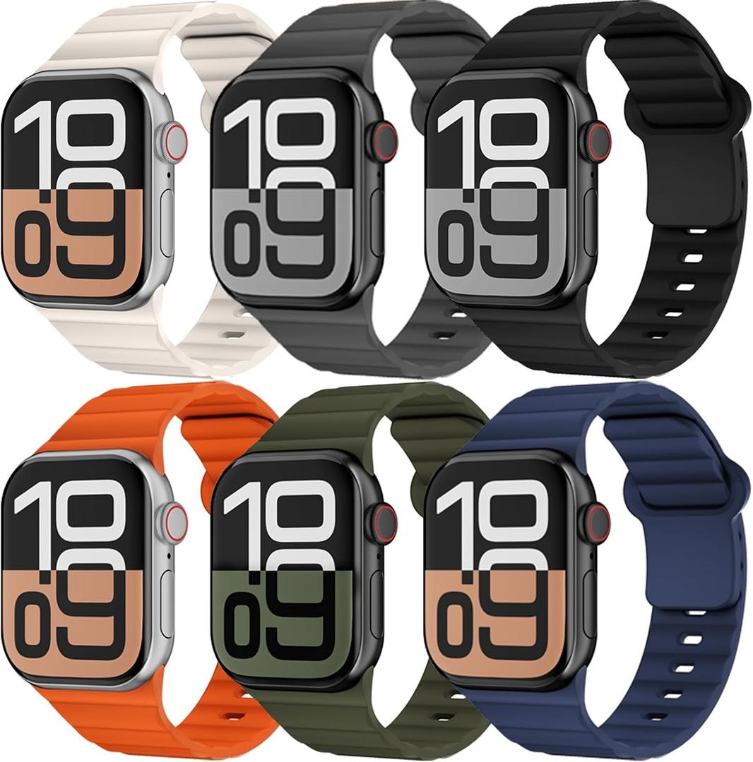 6 Pack Sport Bands for Apple Watch Band 40mm 41mm 42mm 38mm 44mm 45mm 46mm iWatch bands for Women Men, Waterproof Silicone Strap Wristband for Apple Watch Series 11 10 9 8 7 6 5 4 3 SE/Ultra 49mm 3/2nd