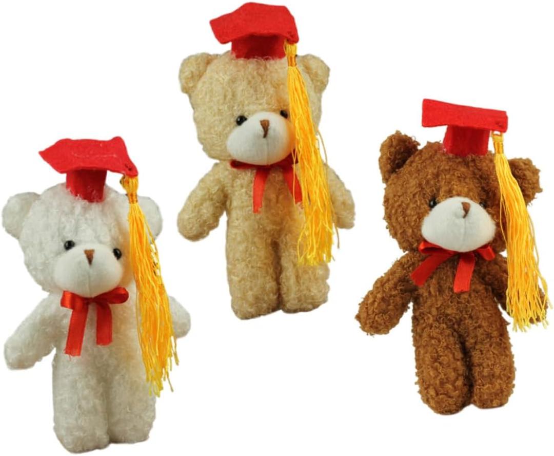 Cabilock 3 Pcs Graduation Bear Keychain with Caps and Bows Soft Plush Key Rings for Party Favors for Birthdays Holidays and Classroom Celebrations
