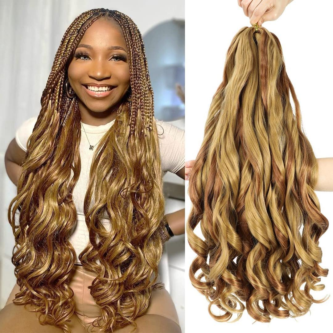 French Curly Braiding Hair 24 Inch 6 Packs Loose Wave Bouncy Crochet Hair Pre Stretched 100g/pack Yaki Curly Braiding Hair for Black Women Hair Extensions (P27/30)