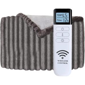 Heated Blanket Electric Throw - Reversible Heating Blanket Flannel Sherpa Throw with 12 Time Setting, 5 Heat Level, 4 hrs Auto-Off with Electric ETL Certification (Grey, 50"60") (Throw(50"x60"))