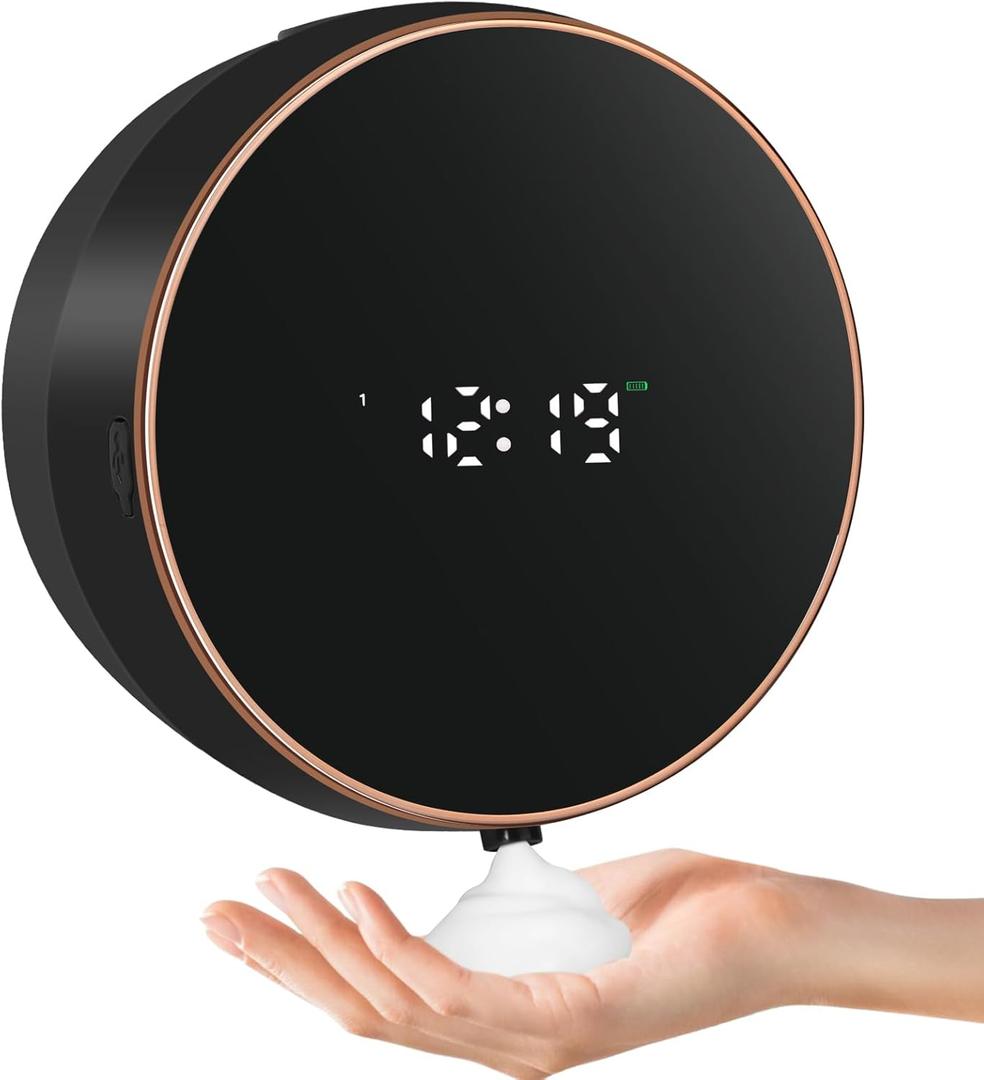 Automatic Soap Dispenser Foam Bathroom: Wall Mount Rechargeable Touchless Adjustable Auto Smart Electric Plastic Black Foaming Soap Dispenser with Clock - Kitchen - Hand Dish Lotion Couple Kids