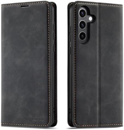 QLTYPRI Case for Samsung Galaxy S26, Premium PU Leather Cover TPU Bumper with Card Holder Kickstand Hidden Magnetic Adsorption Shockproof Flip Wallet Case for Samsung Galaxy S26 - Black