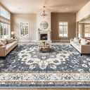 Living Room 10x14 Area Rugs - Large Washable Area Rug with Non Slip Backing Stain Resistant Carpet Vintage Distressed Rugs for Bedroom Ultra-Thin Soft Rugs Home Decor 10x14 Blue