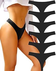 FINETOO Cotton Thongs for Women Soft Low Rise Sexy Thong Ladies Panties Womens Underwear 6 Pack (Medium)