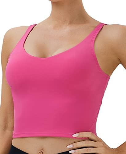Oalka Sports Bra Womens Longline Padded Crop Tank Yoga Bras Workout Fitness Top 2XL