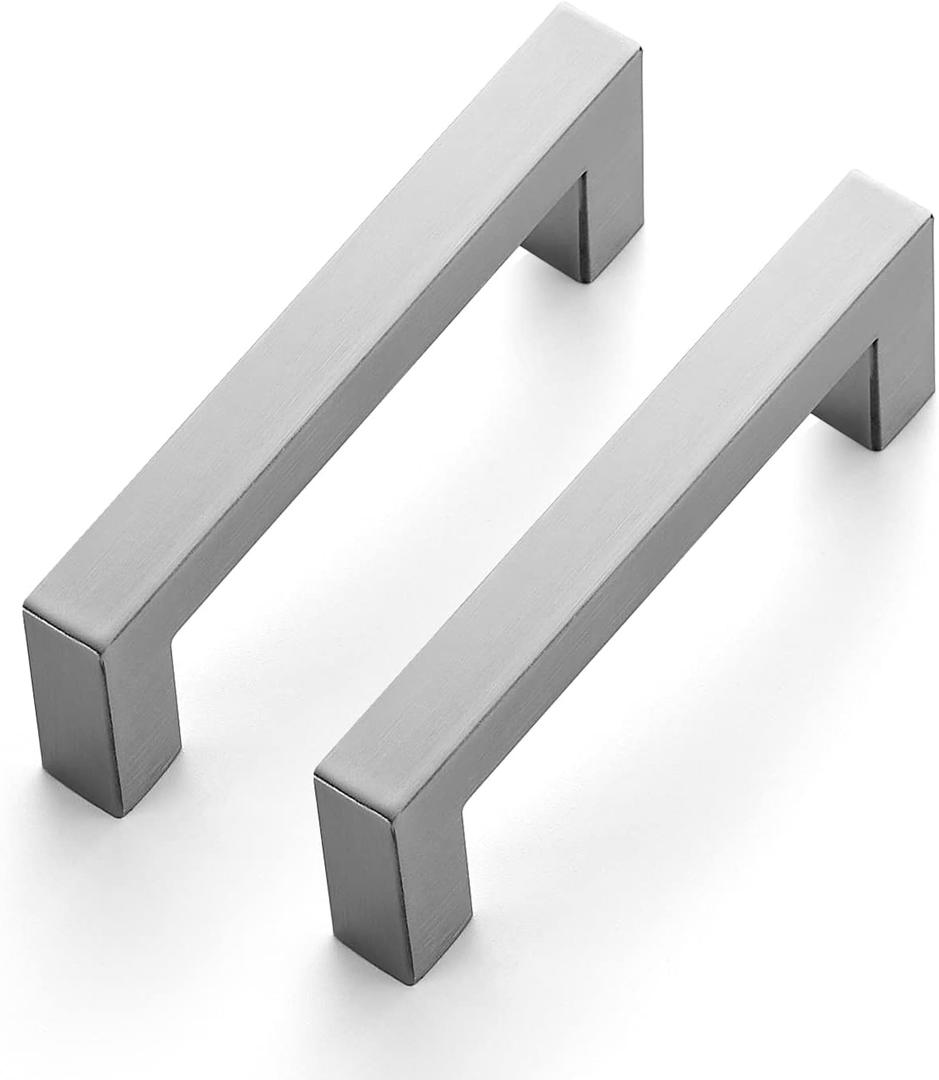 Ravinte 3 Pack 3-1/2 Inch Square Cabinet Handles Satin Nickel Pulls Brushed Nickel Drawer Pulls Kitchen Cupboard Hardware for Cabinets Cupboard Drawer Handles (4 in (3-1/2 in Hole Center))